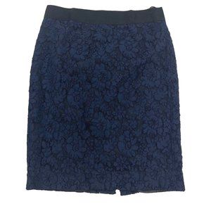 J Crew Heirloom No. 2 Pencil Skirt Sz 6 Navy Blue Black Floral Lace Career Work